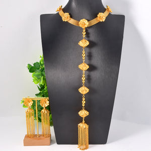 18K Middle East Jewelry Gold Plated Sing K Fringe Flower Net Form Necklace Earrings Set Africa Accessory Overseas Wholesale