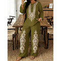 Women's Ethnic Long Sleeve Lace Trim Set 2026 | 2 Piece Outfit Set - White