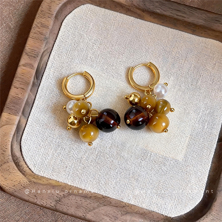 18K Gold-Plated Tiger's Eye Pearl Hoop Earrings - view 4