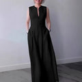 Women's Office Fashion Sleeveless High Waist Fitted Dress + Long Skirt 2026 - Green