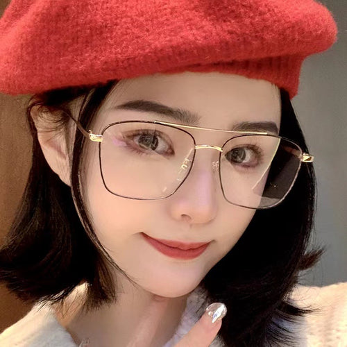New RedNote Bare Face Ultra-Light Glasses Frame Metal Retro Pair Bridge Blue-Light Glasses Women Photochromic Glasses Women