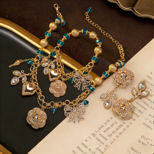Vintage Rhinestone Flower Stud Fashionable Personality Accessory Set Imperial Western Retro Elegant Drop
