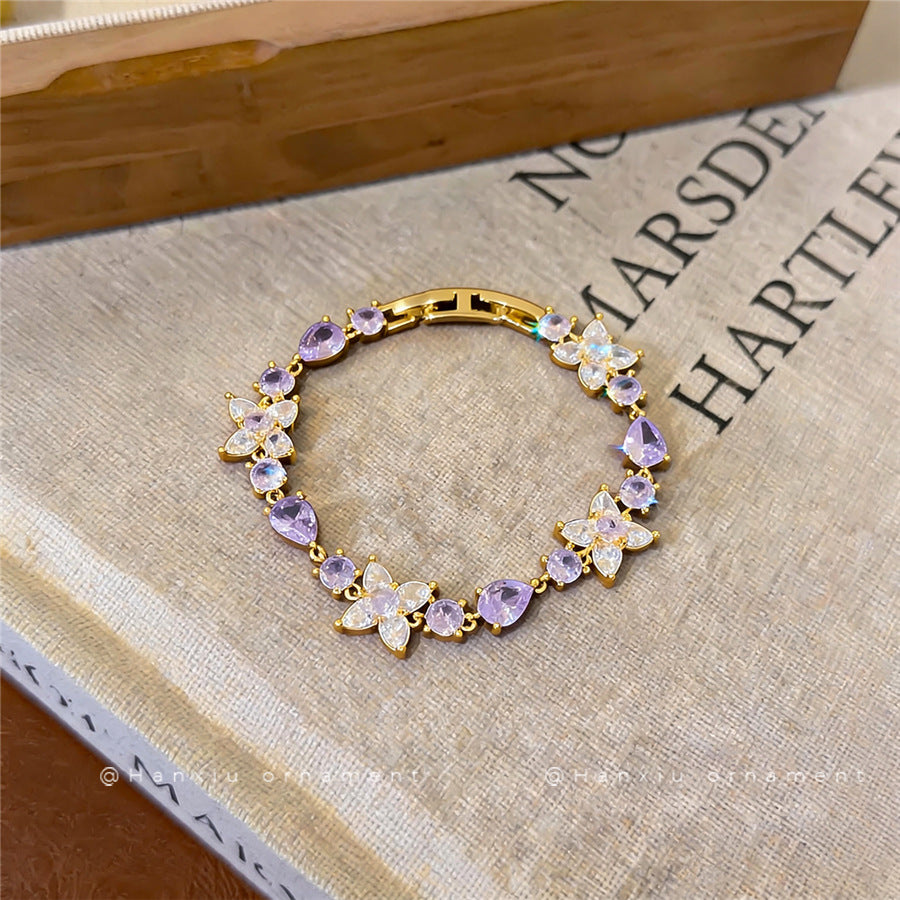 18K Gold-Plated Zircon Flower Teardrop Bracelet - view 4