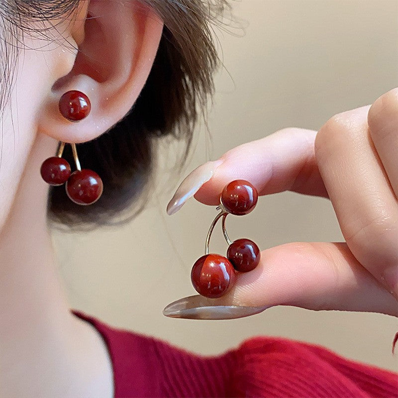 Red Velvet Flower Teardrop Stud Earrings - view 9
