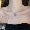 Runaway Princess ~ Pink Crystal Flower Jewelry Set Light Luxury Niche Banquet Clavicle Chain Wedding Luxury Party Necklace