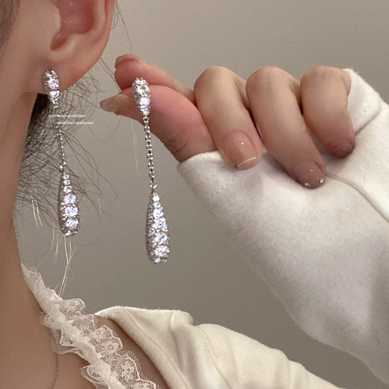 Sparkling Zircon Tassel Hook Earrings - view 12