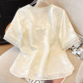 Summer New Chinese Elegant Satin Jacquard Short Sleeve Shirt