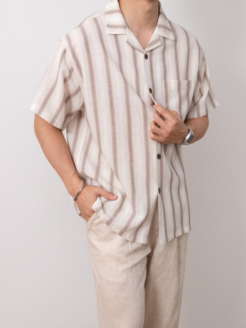 Nengmeng Japanese Lyocell Striped Short Sleeve Shirt
