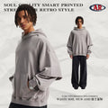 American Streetwear 430G Washed Distressed Snow-Denim Frayed Edge Faux Layered Hoodie