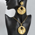 Vintage Breeze Personality Statement Ribbed Earrings Necklace Elegant Feel Copper Gold Plated Accessory 2-Piece Set Overseas Jewelry