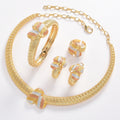 Middle East Edition New Trendy Crescent Chain Comb Knot Pendant Necklace Bracelet Set Earrings Ring Women 18K Elegant Bead Gem Set