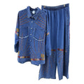 European Heavy Crystal Decorated Loose Denim Shirt + Elastic Waist Wide Leg Pants Two-Piece Set