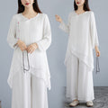 Women's Summer Zen Ethnic Wide Leg Pants + Top Set 2026 | Casual Wide Leg Trousers - White Set