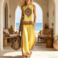 Women's Bohemian Ethnic Sleeveless Printed Color-Block Set 2026 - Pink