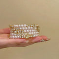 Vintage Imitation Pearl Multi-Layer Bangle Light Luxury Retro Elegant Bracelet Niche Unique Design Detail Hand Jewelry