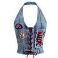 Trendy Retro Tie-Front Printed Shorts + Top 2-Piece Set