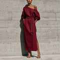 Elegant Slimming Tie-Front Waist-Tie Slit Dress