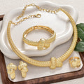Middle East Edition New Trendy Crescent Chain Comb Knot Pendant Necklace Bracelet Set Earrings Ring Women 18K Elegant Bead Gem Set