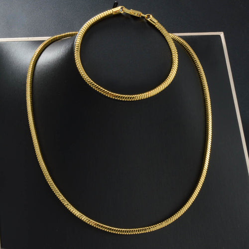 Overseas Middle East Dubai Plated 18K Gold Snake Chain Hip-Hop Breeze Jewelry Set Necklace Bracelet Set 2-Piece Set
