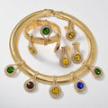 18K 4th Color Crystal Plain Gold Necklace Bracelet Set Earrings Ring Women Jewelry Set Gold Plated Personality Statement Breeze