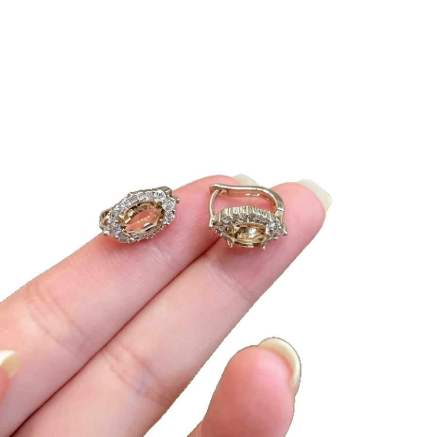 Oval Zircon Clip-On Hoop Earrings - view 5