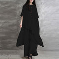 Korean Sporty Plus Size Linen Cotton Short Sleeve Crew Neck Top 2-Piece Set