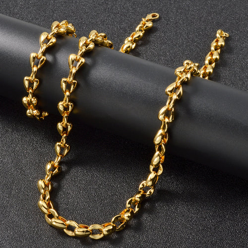 Simple Street 3D Heart Cuban Chain Cutout Heart Spliced Unique Design Detail Necklace Bracelet Set Band Clasp Set