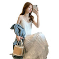Sweet White French Camisole Dress, Petite Cake Style Long Dress