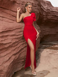 Women's One-Shoulder Ruffle Slim Fit Sexy Premium Evening Gown