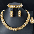 2025 New Luxury Square Cutout Set Pearl Rhinestone Necklace Earrings Bracelet Ring Set Classic Wholesale