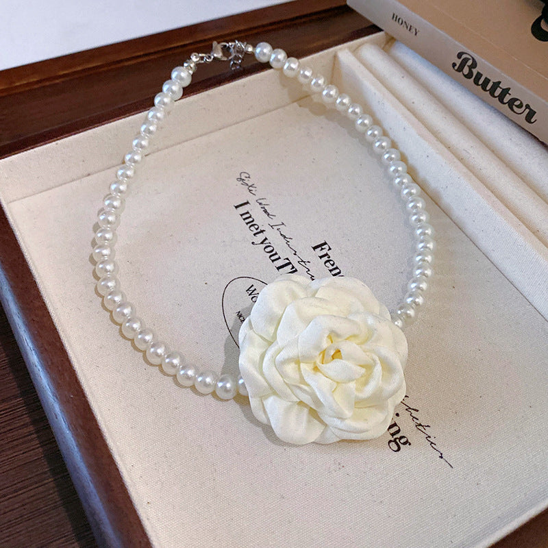 French Fabric Flower Pearl Jewelry Set - view 6