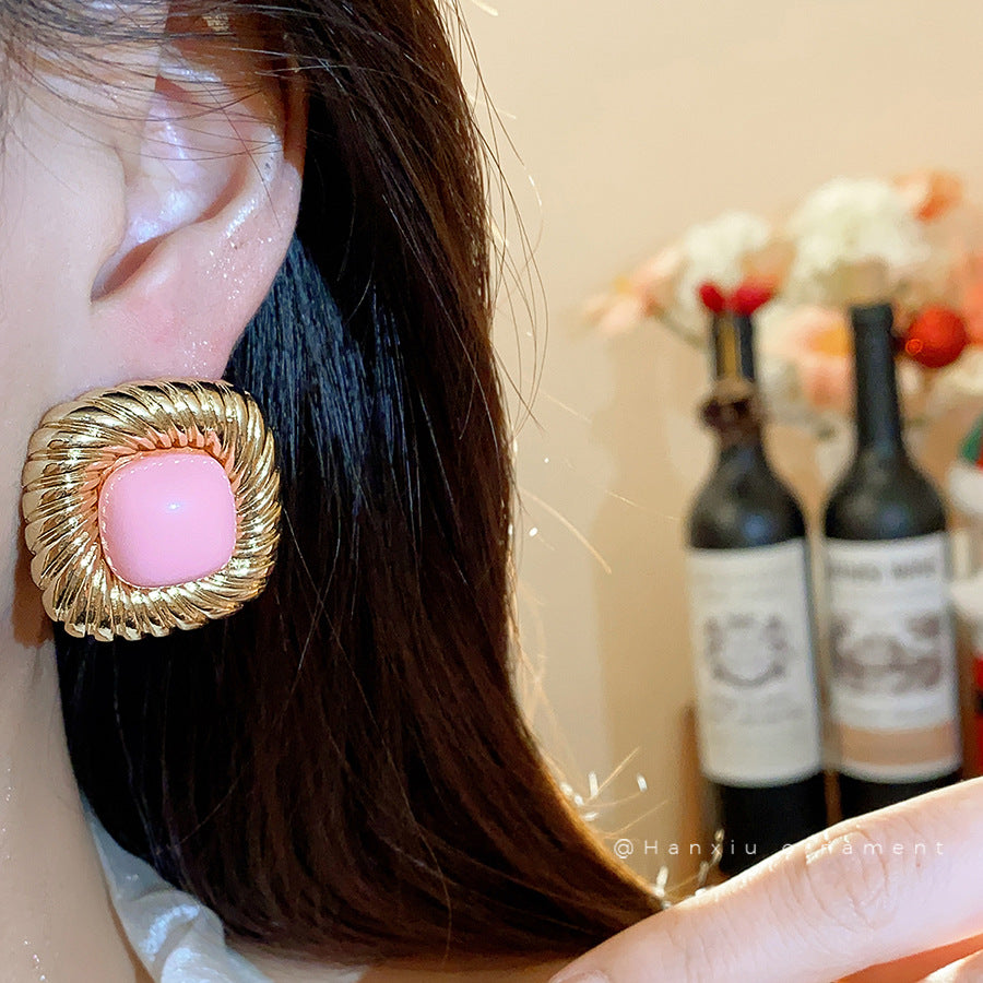 Twisted Square Pleated Statement Stud Earrings - view 3
