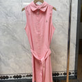 Sleeveless Collared Shirt Dress with Pony Embroidery, Fitted Mid-Length