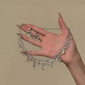 Korean Style Exquisite Rhinestone Bow Geometric Tassel Necklace Set Women Clavicle Chain Light Luxury Premium Necklace