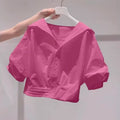Youthful Petite Puff Sleeve Short Sleeve Lapel Collar Shirt + Jacket + Tee