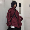 Women's Fall Korean Casual Stand Collar Striped Loose Jacket + Top 2026 - Wine Red