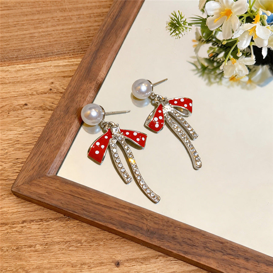 Korean Bow Pearl Stud Earrings - view 7
