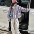 Girls' Casual Short Zip Drawstring Jacket - Loose Fit