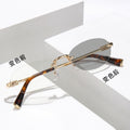 Photochromic Rimless Prescription Glasses Korean Retro Overseas Trendy Round Anti-Blue Plano Frame Premium Fashionable Prescription Sunglasses