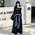 Girls' Letter Print Boat Neck Tee Plaid Wide-Leg Pants Set