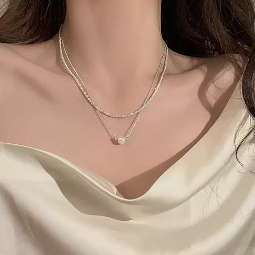 Korea Fresh Fashionable Clavicle Chain Korean Style Double-Layer Layered Pearl Choker Niche Design Detail Elegant Necklace