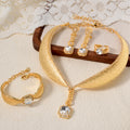 Amazon New Overseas Leaves Rhinestone Western Versatile Fashionable Premium Necklace Bangle Earrings Ring Set