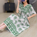 Women's Chinese French Short Sleeve V-Neck Printed Dress + Skirt 2026 - 1-1#