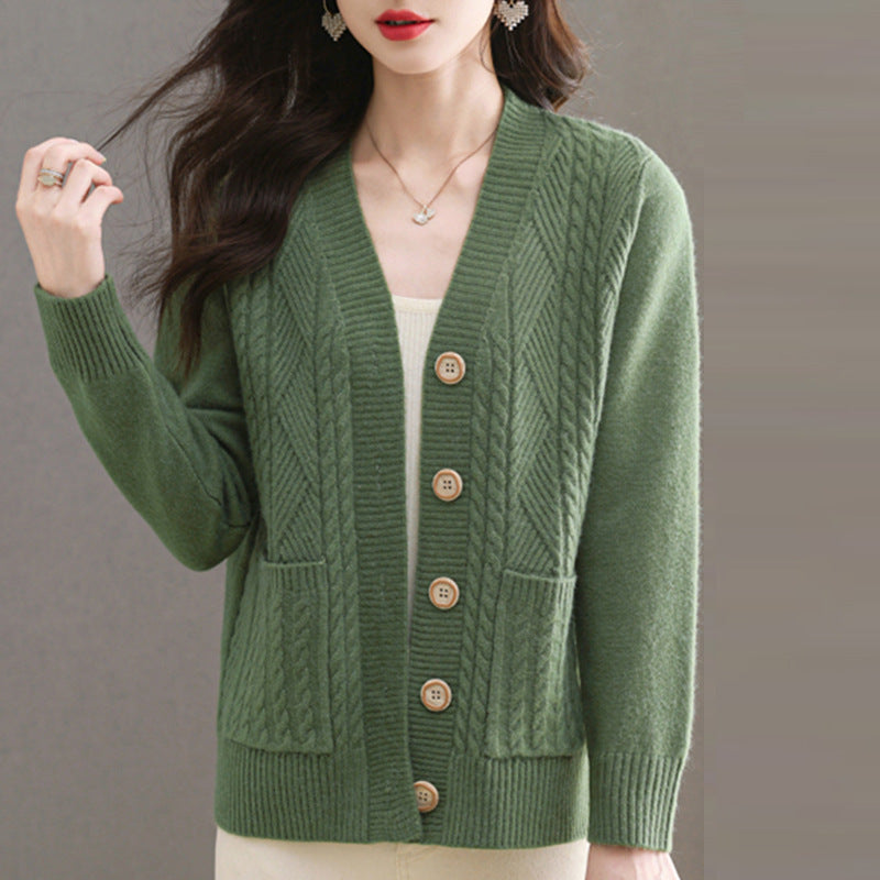 Women's Fall-Winter Fashion Knit Wool Loose Sweater + Cardigan + Jacket 2026 - Green