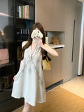 High-End V-Neck Embroidered Sleeveless A-Line Short Dress