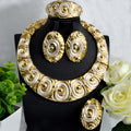 Dubai Statement Gold Trim Auspicious Cloud Texture Chinese Style Ancient Craft Round Necklace Bracelet Set Earrings Ring Light Luxury Bead Gem