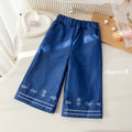 Girls' Solid Embroidered Wide-Leg Pants - Fall