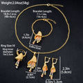 Overseas Fashionable Western 18K Gold Flower Beaded Fringe Necklace Bracelet Set Earrings Ring Wedding Banquet Set
