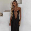 Mesh Sheer Halter Neck Dress - Sexy Deep V-Neck Vacation Dress Women