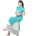 Women's Summer New Chinese Retro Lace Patchwork Qipao Dress + Dress + Long Skirt 2-Pi